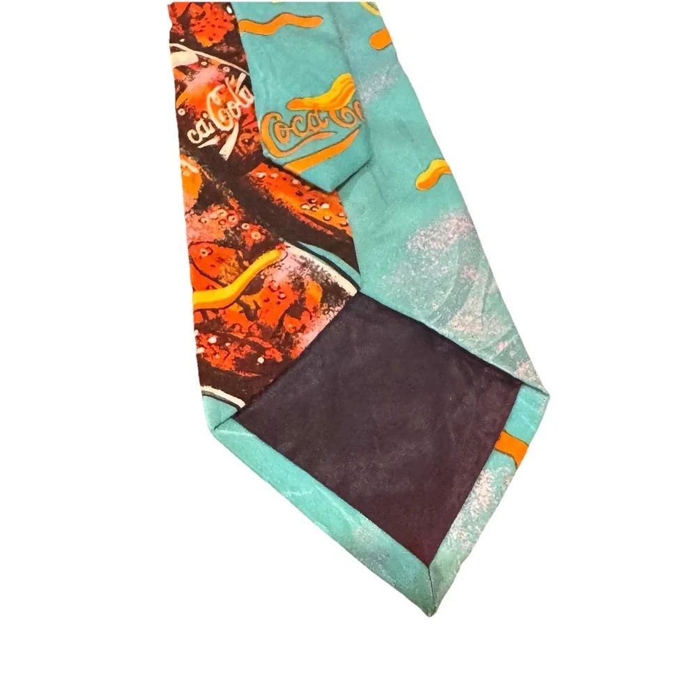 Vintage Teal BLue 100% Silk NeckTie Coca-Cola Bottles Summer Novelty Drink‎ Fun